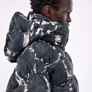 NWT Black White Marbled Puffer Jacket Ski Winter Coat Hooded Big Tall 2L Airwalk